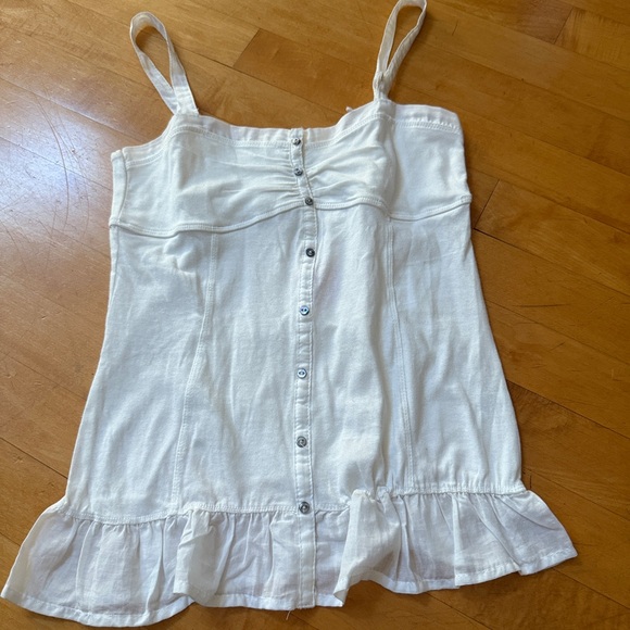 Poof Excellence Tops - Poof Excellence White Camisole with Button Detail